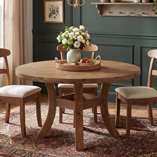 Round solid wood dining table - dining,