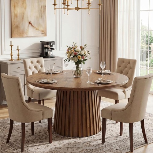 Round solid wood dining table - round,